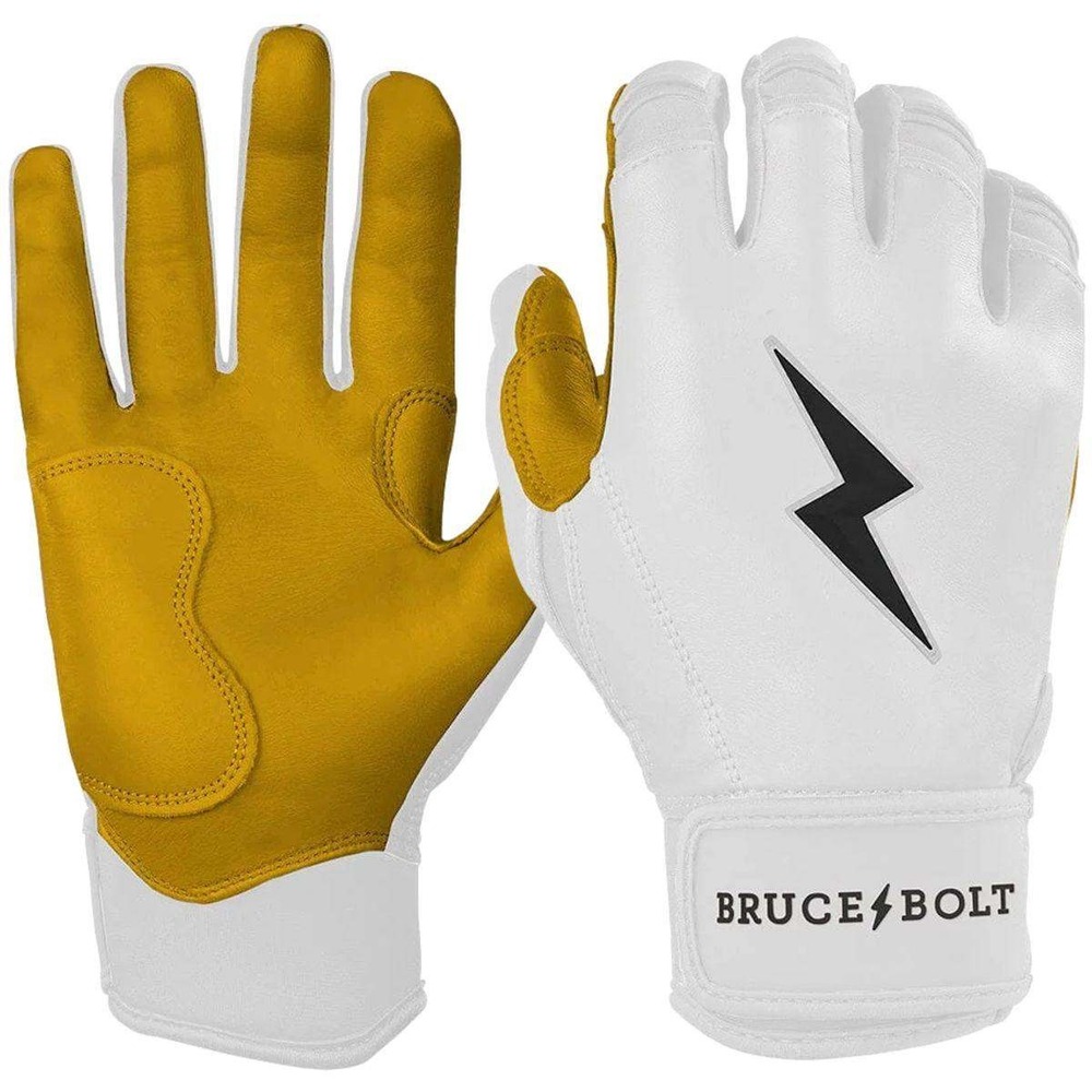 Bruce Bolt Batting Gloves Premium Pro Short Cuff White/Tan Youth Medium New WTag